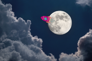 Image of the moon with a rocket on it